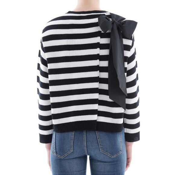 Valentino Off White & Black Horizontal Stripe Open Back Satin Shoulder Tie Top L - Picture 1 of 16